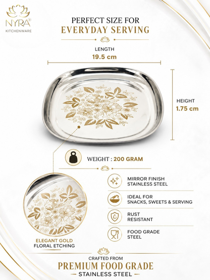 Stainless Steel Set of 12 pieces- Quarter and Full-Size Plates with Laser Print Set for Lunch/Dinner
