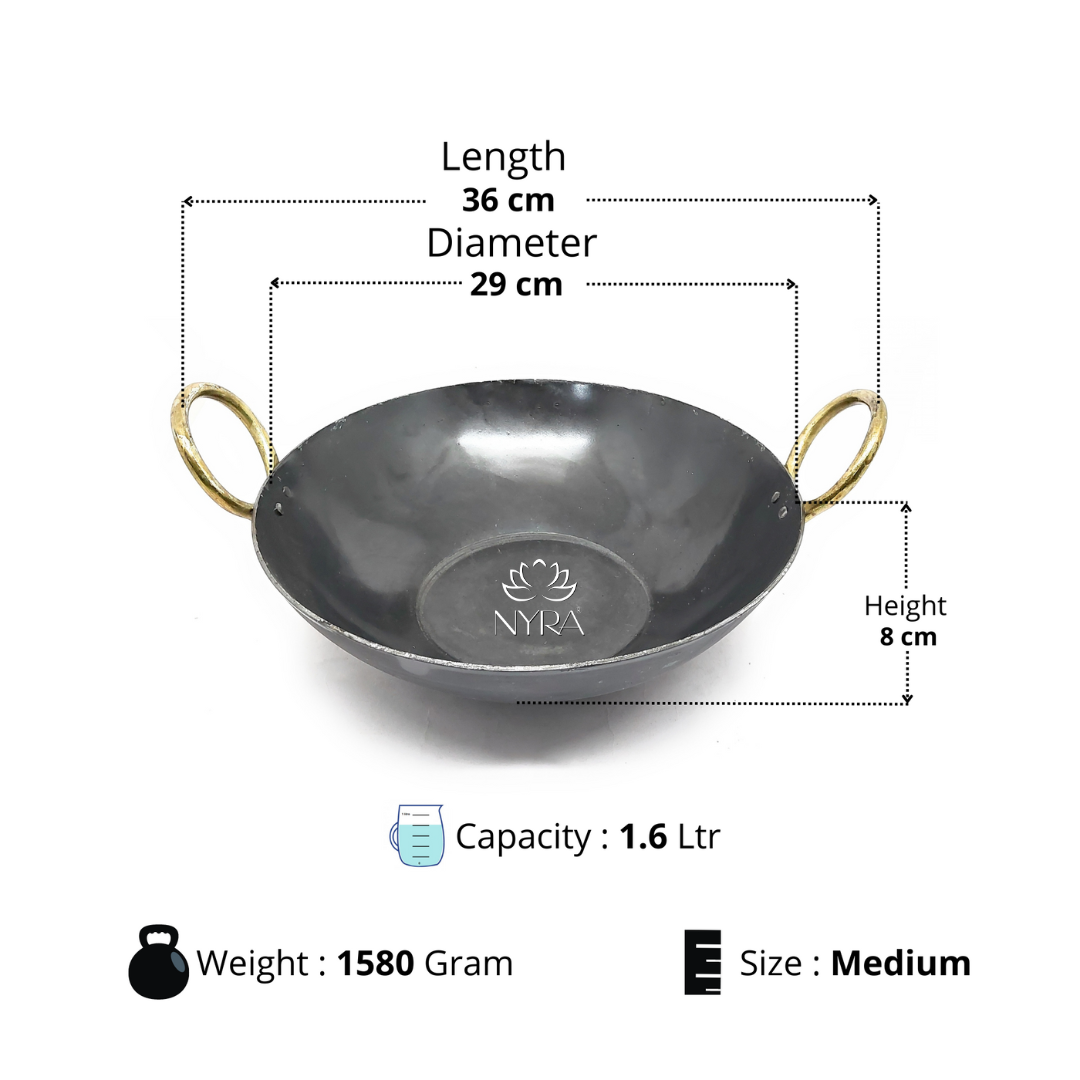 Pure Traditional Black Iron Kadhai | Induction Wok - 3 Sizes