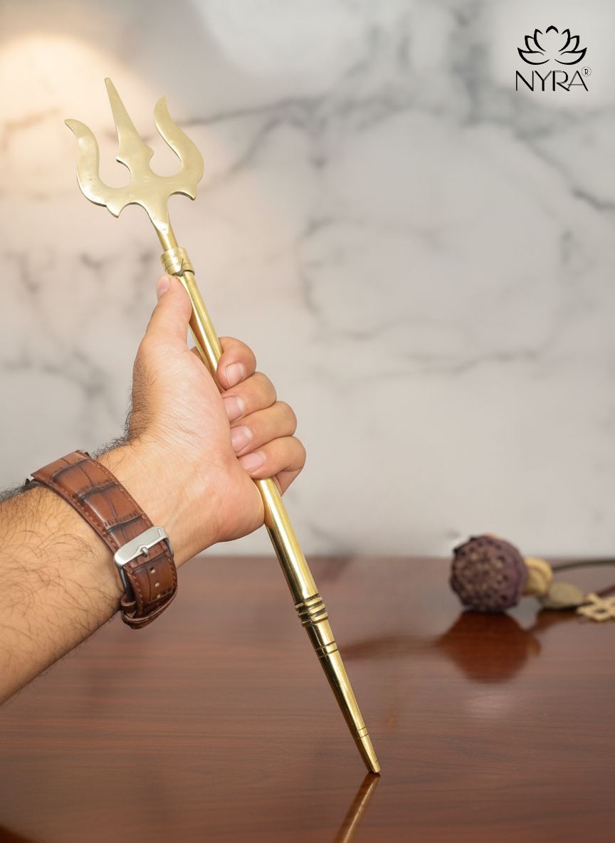 Pure Brass (Peetal) Trishul | Traditional Hindu Religious Symbol | Perfect for Home Temple, Pooja, and Festivals