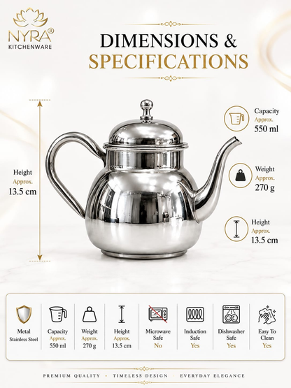 Stainless Steel Tea Pot/Tea or Coffee Kettle with Mirror Finish – Durable and Elegant Silver Tea Pot for Modern Kitchens