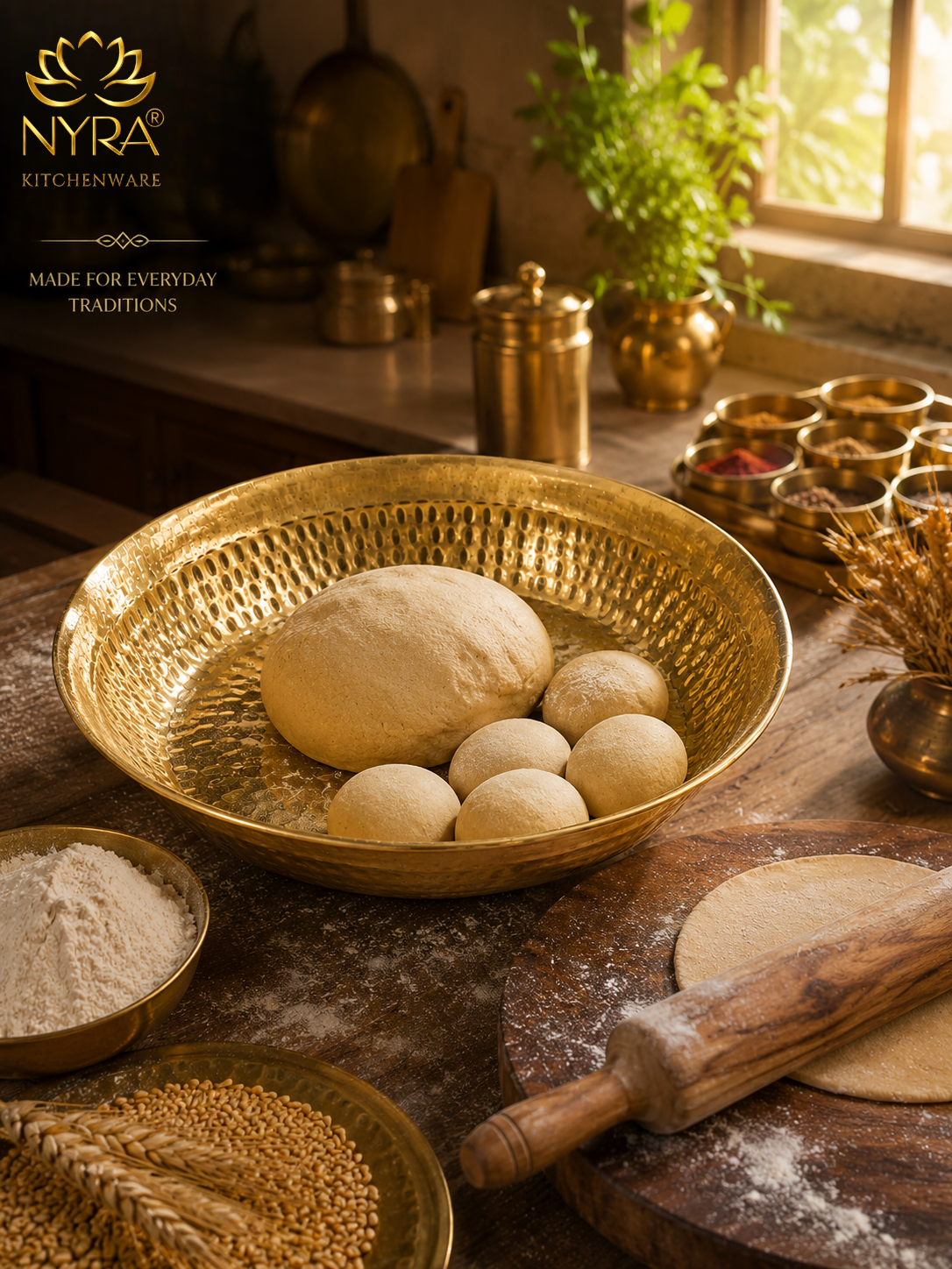 Traditional Brass Hammered Parat | Mathar Peetal Parath for Dough Kneading & Mixing