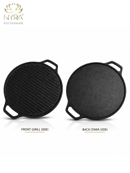 2-in-1 Cast Iron Dosa Tawa & Grill | Naturally Non-Stick, Induction & Gas Compatible