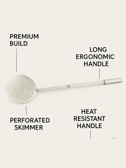 Stainless Steel Jhara/Deep-Frying Skimmer | Perforated Sturdy Ladle - Rust-Free