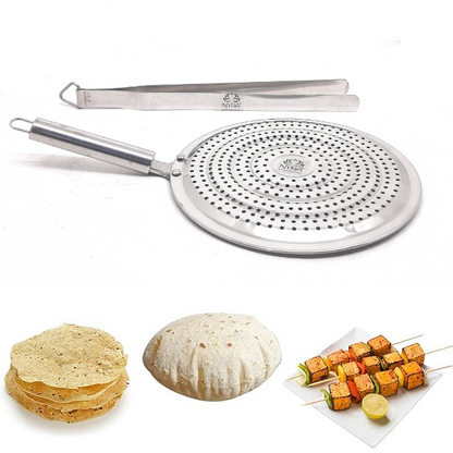 Stainless Steel Roaster with tong for roasting paneer,chapati etc