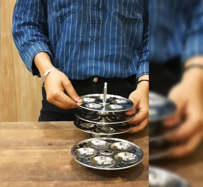 Stainless Steel Idli Stand 3 Plate/4 Plate Idli Maker - Round Cavities Steamer Rack for 5L Outer Lid Pressure Cooker Idli Pot Top Bhagona Large Cookware