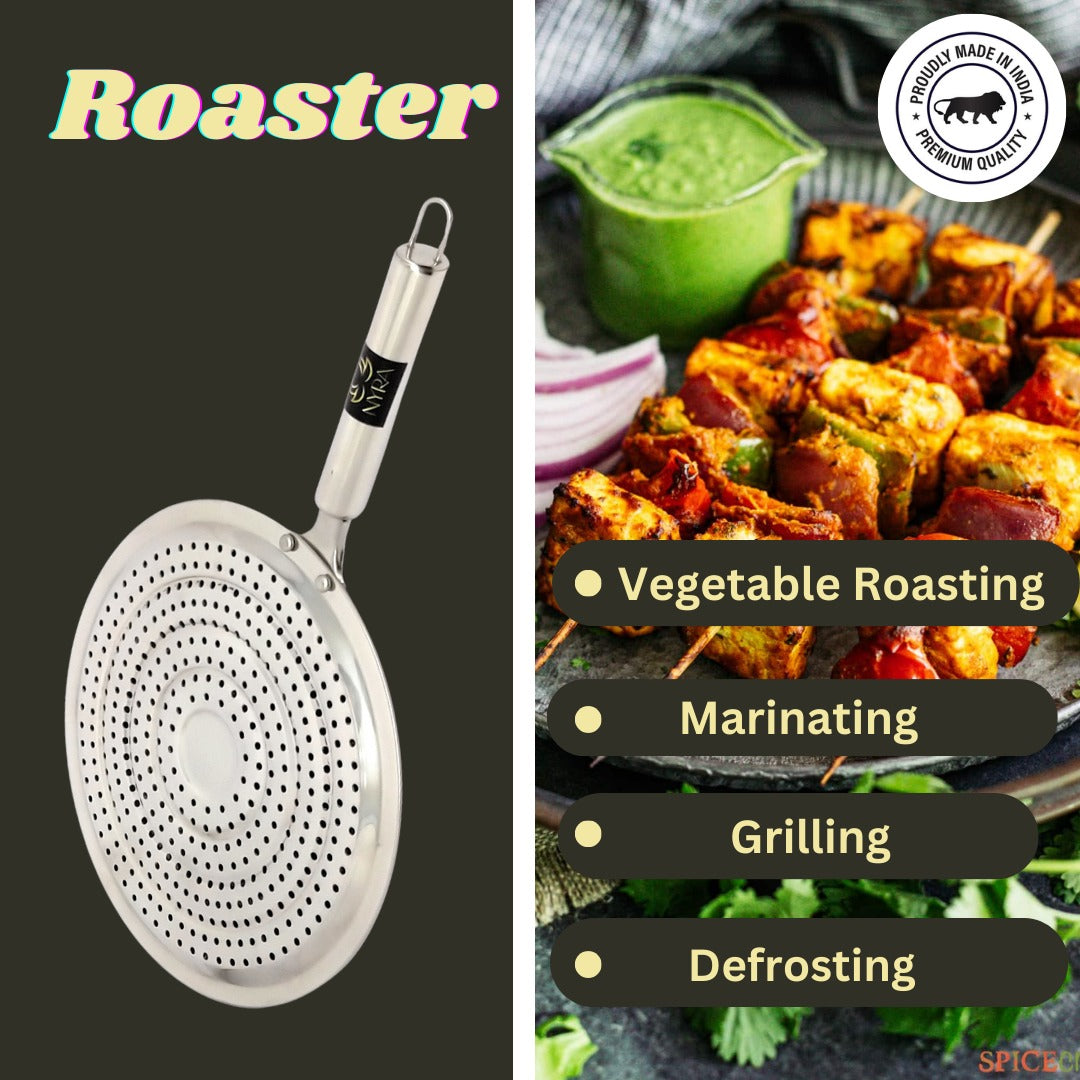 Stainless Steel Multi-Purpose Round Roaster Plate | Chapatti & Toast Grill | Gas Stove Barbeque Pan