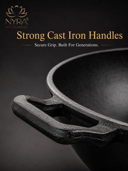 Pre-Seasoned Cast Iron Wok/Kadhai | Pure, Toxin-Free & Naturally Non-Stick