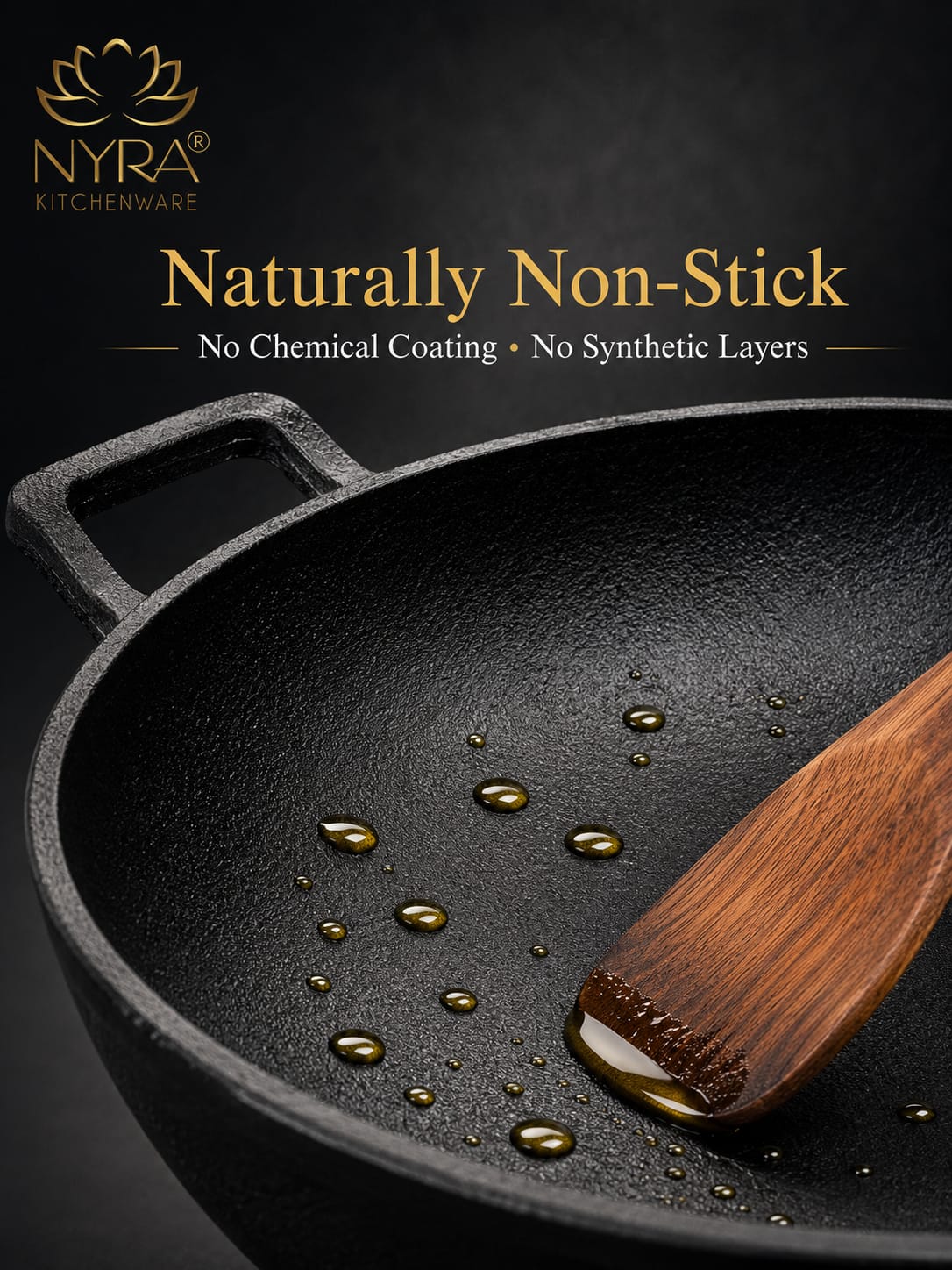 Pre-Seasoned Cast Iron Wok/Kadhai | Pure, Toxin-Free & Naturally Non-Stick