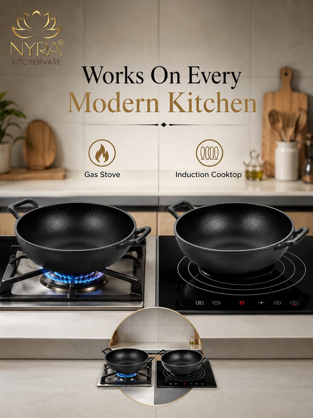 Pre-Seasoned Cast Iron Wok/Kadhai | Pure, Toxin-Free & Naturally Non-Stick