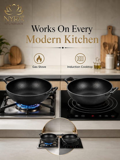 Pre-Seasoned Cast Iron Wok/Kadhai | Pure, Toxin-Free & Naturally Non-Stick