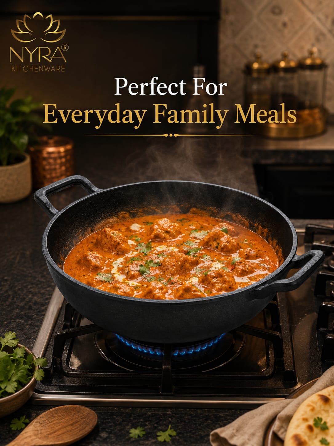 Pre-Seasoned Cast Iron Wok/Kadhai | Pure, Toxin-Free & Naturally Non-Stick