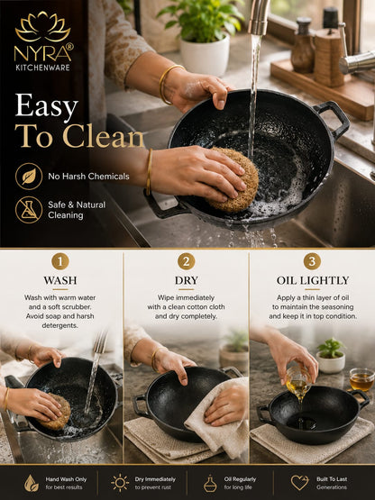 Pre-Seasoned Cast Iron Wok/Kadhai | Pure, Toxin-Free & Naturally Non-Stick