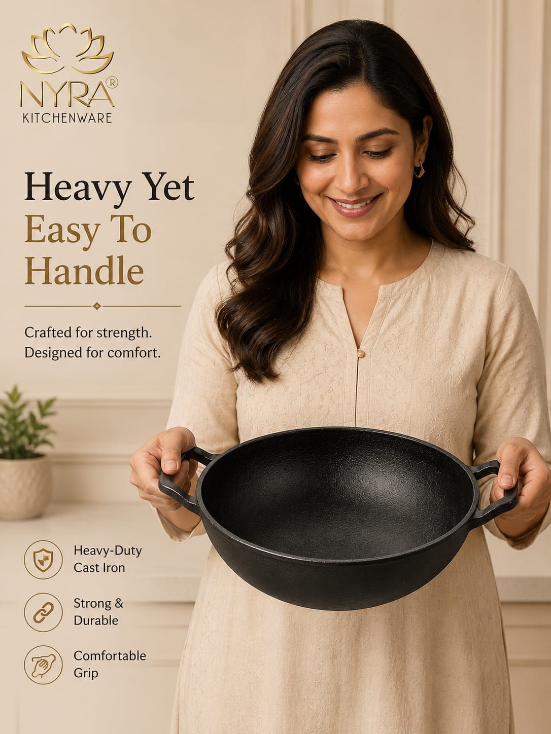 Pre-Seasoned Cast Iron Wok/Kadhai | Pure, Toxin-Free & Naturally Non-Stick