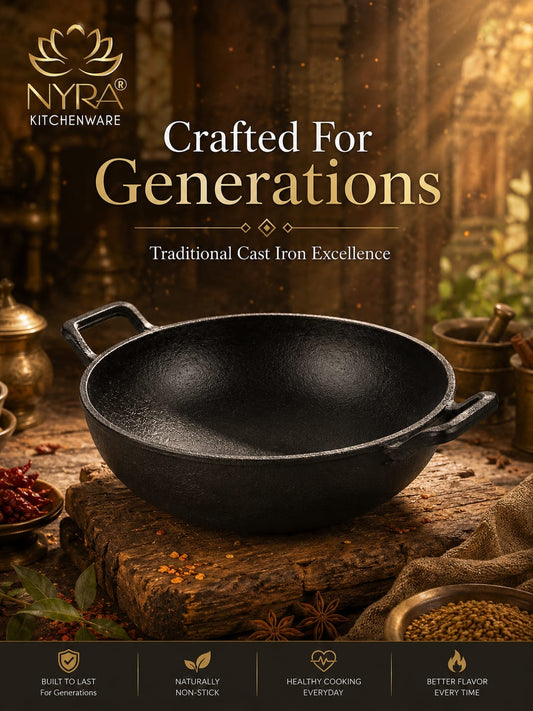 Pre-Seasoned Cast Iron Wok/Kadhai | Pure, Toxin-Free & Naturally Non-Stick