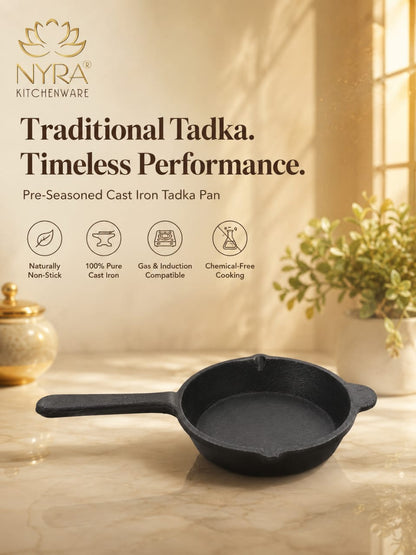 Cast Iron Tadka Pan | Pre-Seasoned, No Chemical Coating (Gas & Induction)