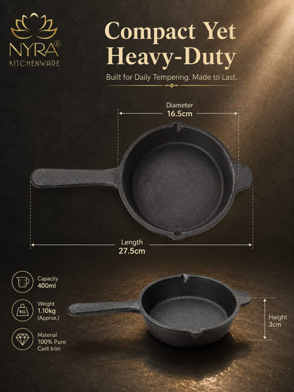 Cast Iron Tadka Pan | Pre-Seasoned, No Chemical Coating (Gas & Induction)