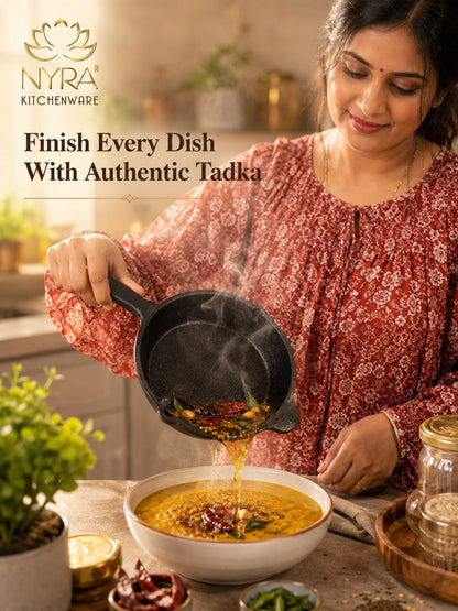 Cast Iron Tadka Pan | Pre-Seasoned, No Chemical Coating (Gas & Induction)