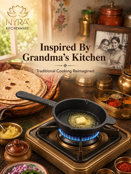 Cast Iron Tadka Pan | Pre-Seasoned, No Chemical Coating (Gas & Induction)