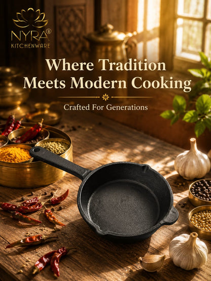 Cast Iron Tadka Pan | Pre-Seasoned, No Chemical Coating (Gas & Induction)