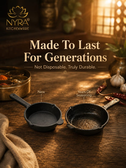 Cast Iron Tadka Pan | Pre-Seasoned, No Chemical Coating (Gas & Induction)