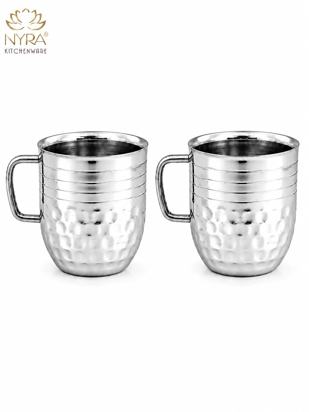 Stainless-Steel Cups with Glossy Finish/Hammered and Ringer Design Mugs Set of 2pcs.