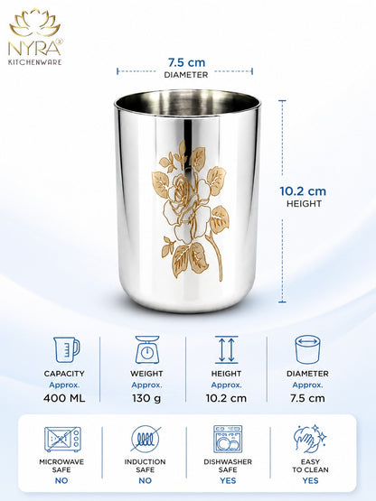 Stainless Steel Tumbler/Glass Set – with Floral Laser Design - 400ML