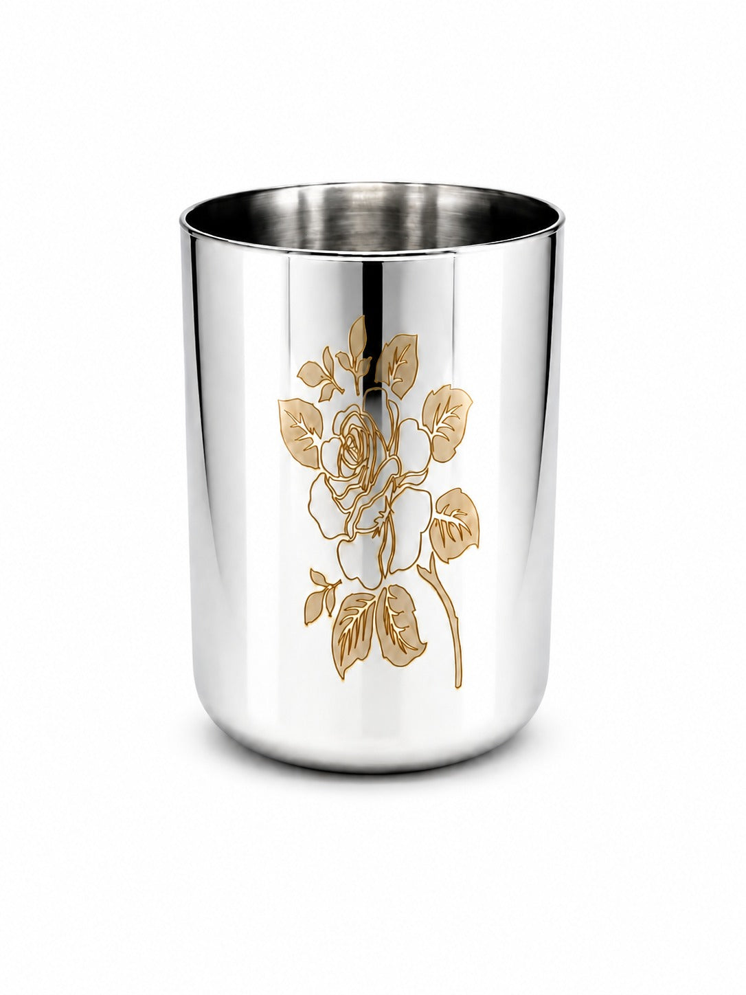 Stainless Steel Tumbler/Glass Set – with Floral Laser Design - 400ML