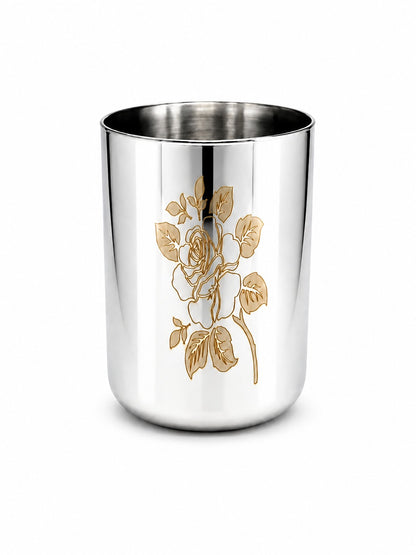 Stainless Steel Tumbler/Glass Set – with Floral Laser Design - 400ML