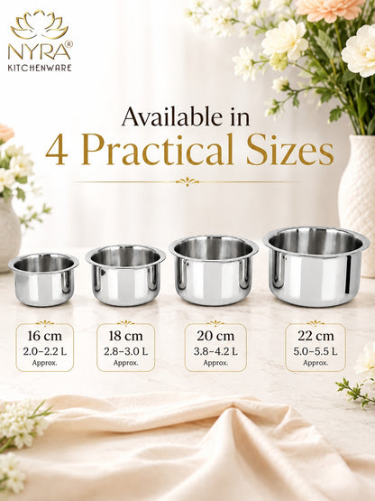 Triply Stainless Steel Bhagona | Heavy Gauge Food Grade Tri-Ply Cooking Pot | Induction & Gas Stove Compatible - Available in 4 Sizes
