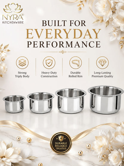 Triply Stainless Steel Bhagona | Heavy Gauge Food Grade Tri-Ply Cooking Pot | Induction & Gas Stove Compatible - Available in 4 Sizes