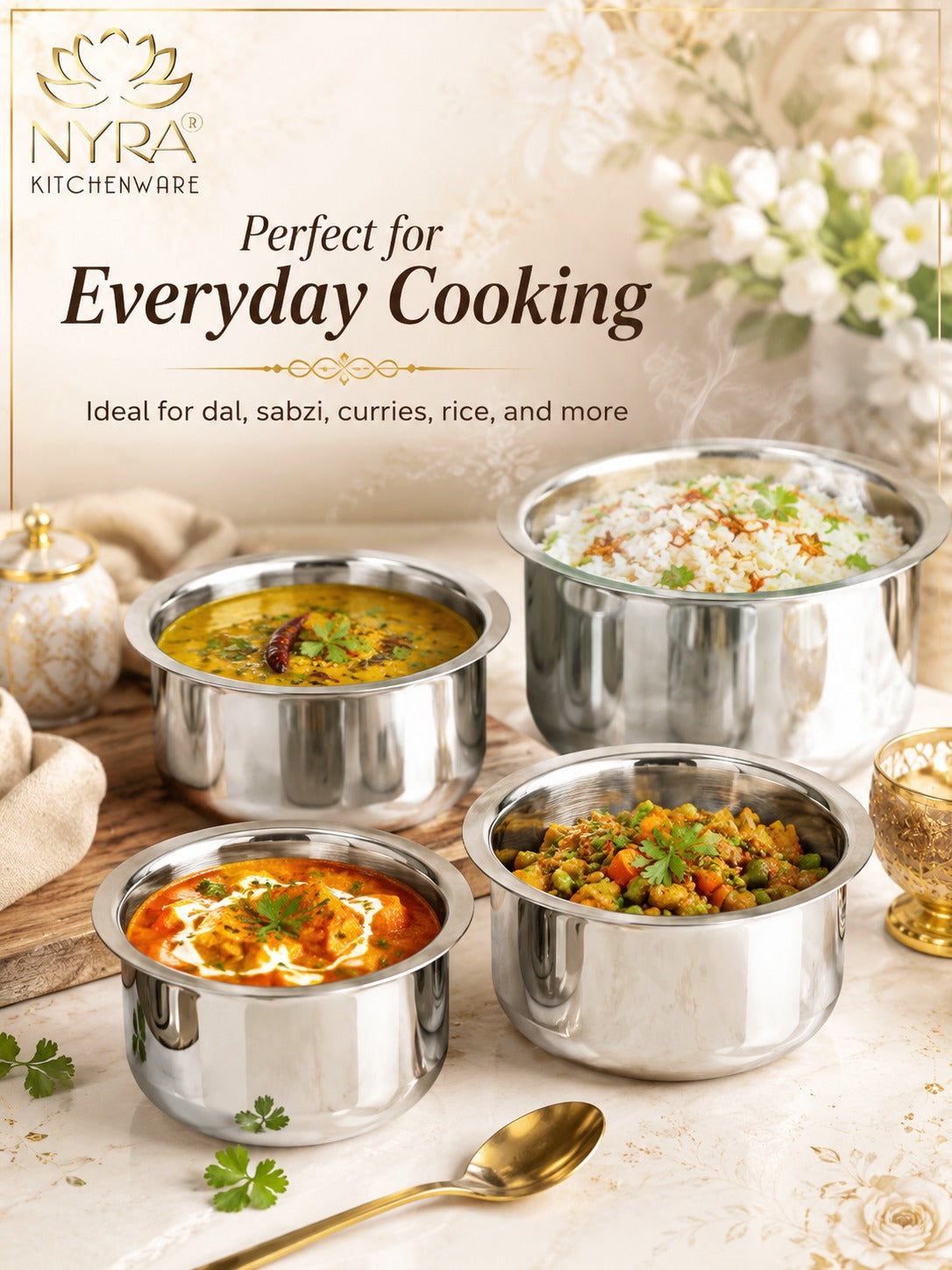 Triply Stainless Steel Bhagona | Heavy Gauge Food Grade Tri-Ply Cooking Pot | Induction & Gas Stove Compatible - Available in 4 Sizes