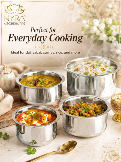 Triply Stainless Steel Bhagona | Heavy Gauge Food Grade Tri-Ply Cooking Pot | Induction & Gas Stove Compatible - Available in 4 Sizes