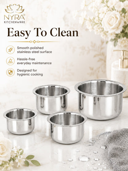 Triply Stainless Steel Bhagona | Heavy Gauge Food Grade Tri-Ply Cooking Pot | Induction & Gas Stove Compatible - Available in 4 Sizes