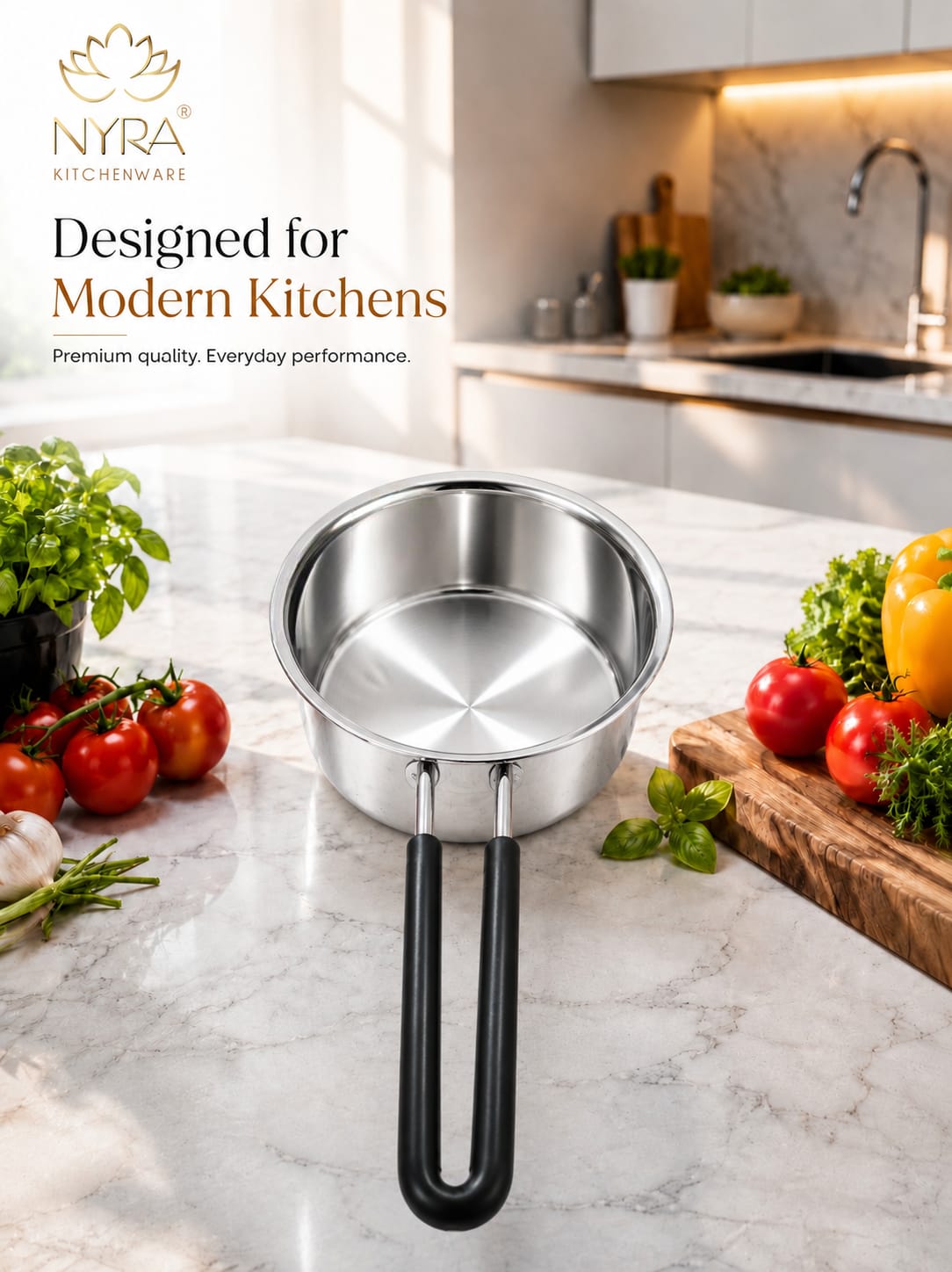 Stainless Steel Triply Saucepan with PVC Handle | Heavy Gauge Food Grade Cookware | Available in 3 Sizes.