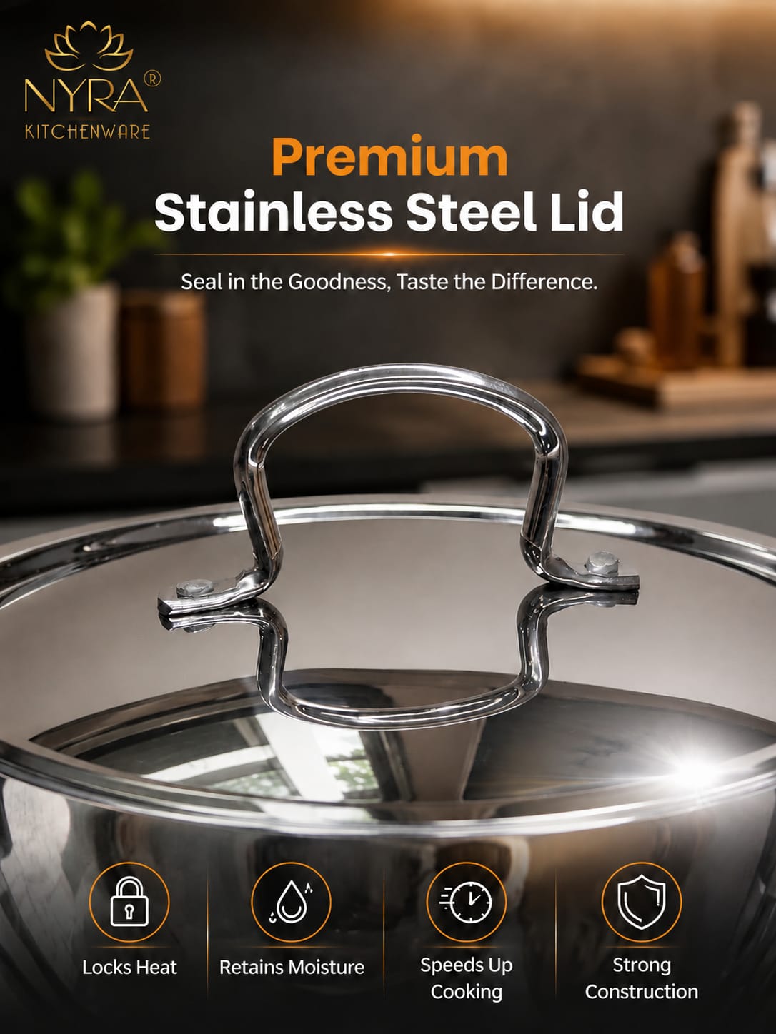 Triply Stainless Steel Kadhai with Lid | Food Grade Heavy Bottom Cookware | Even Heating, thick base - Induction & Gas Stove Compatible