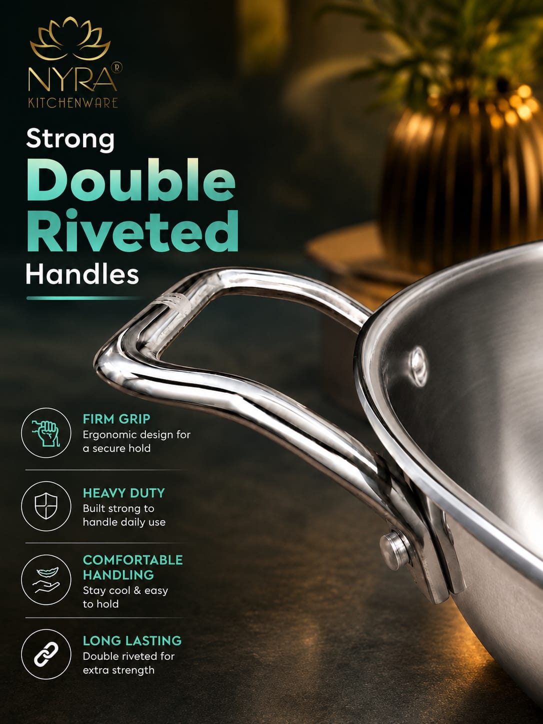 Triply Stainless Steel Kadhai with Lid | Food Grade Heavy Bottom Cookware | Even Heating, thick base - Induction & Gas Stove Compatible