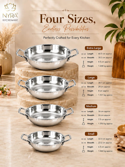 Triply Stainless Steel Kadhai | Food Grade Heavy Bottom Cookware - Even Heating | Induction &a Gas Stove Compatible