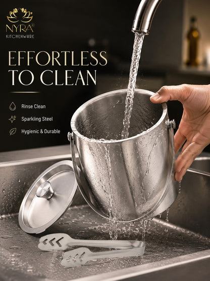 Stainless Steel Ice Bucket - Leak-Proof, Portable & Keeps Ice Colder Longer