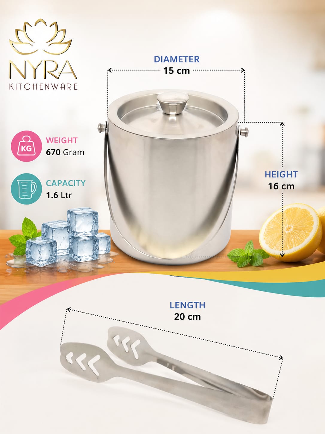 Stainless Steel Ice Bucket - Leak-Proof, Portable & Keeps Ice Colder Longer