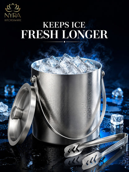 Stainless Steel Ice Bucket - Leak-Proof, Portable & Keeps Ice Colder Longer