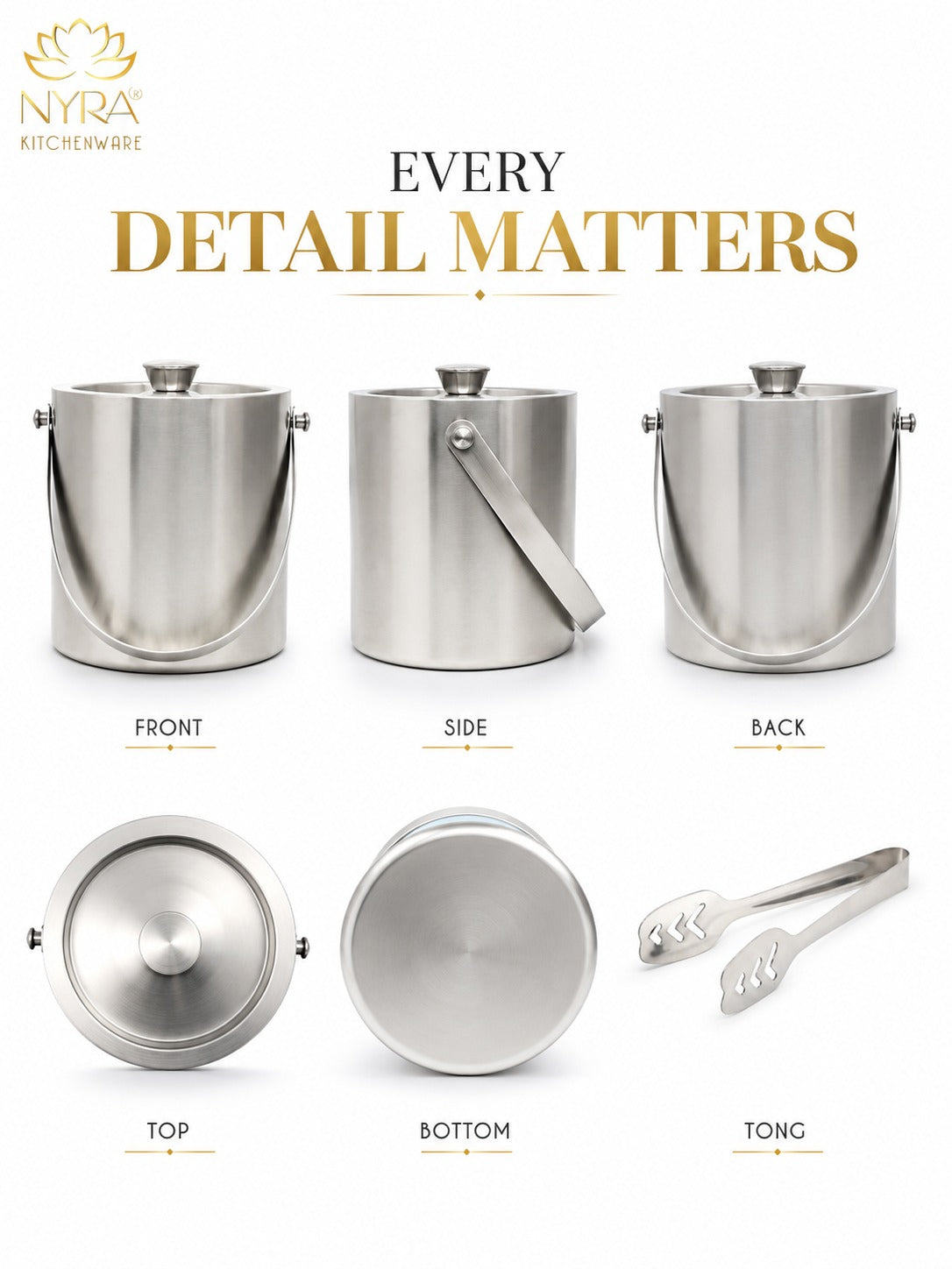 Stainless Steel Ice Bucket - Leak-Proof, Portable & Keeps Ice Colder Longer
