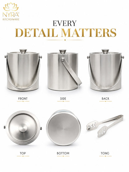 Stainless Steel Ice Bucket - Leak-Proof, Portable & Keeps Ice Colder Longer