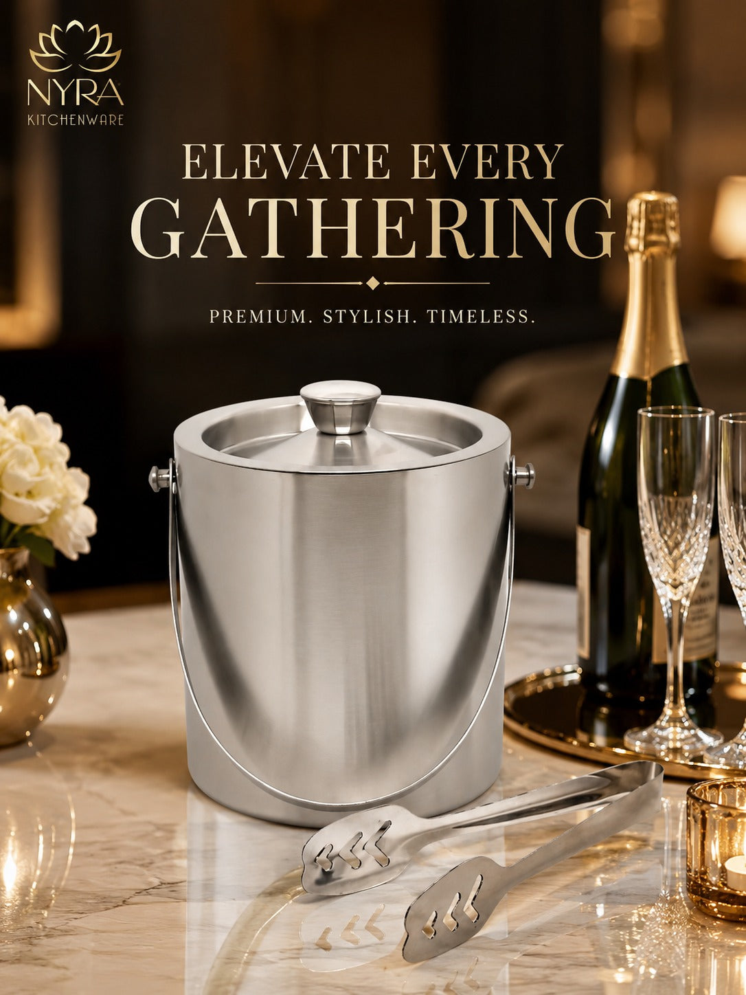 Stainless Steel Ice Bucket - Leak-Proof, Portable & Keeps Ice Colder Longer