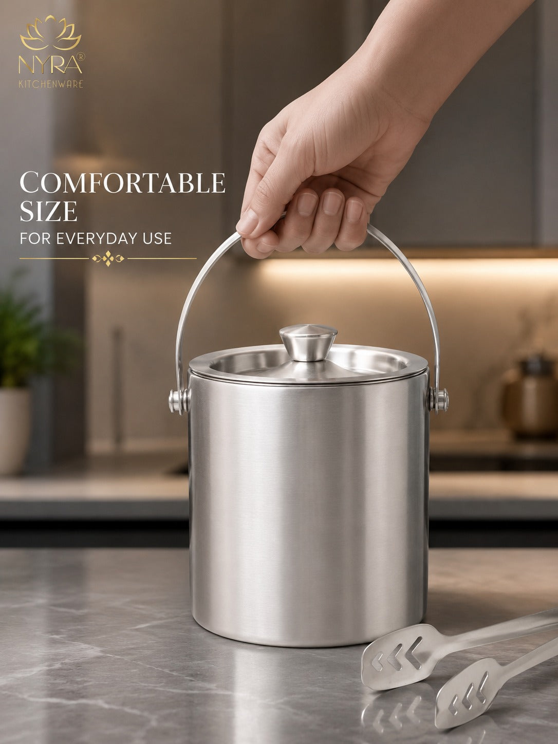 Stainless Steel Ice Bucket - Leak-Proof, Portable & Keeps Ice Colder Longer