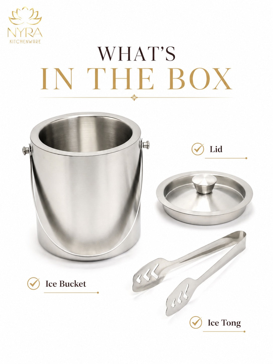 Stainless Steel Ice Bucket - Leak-Proof, Portable & Keeps Ice Colder Longer