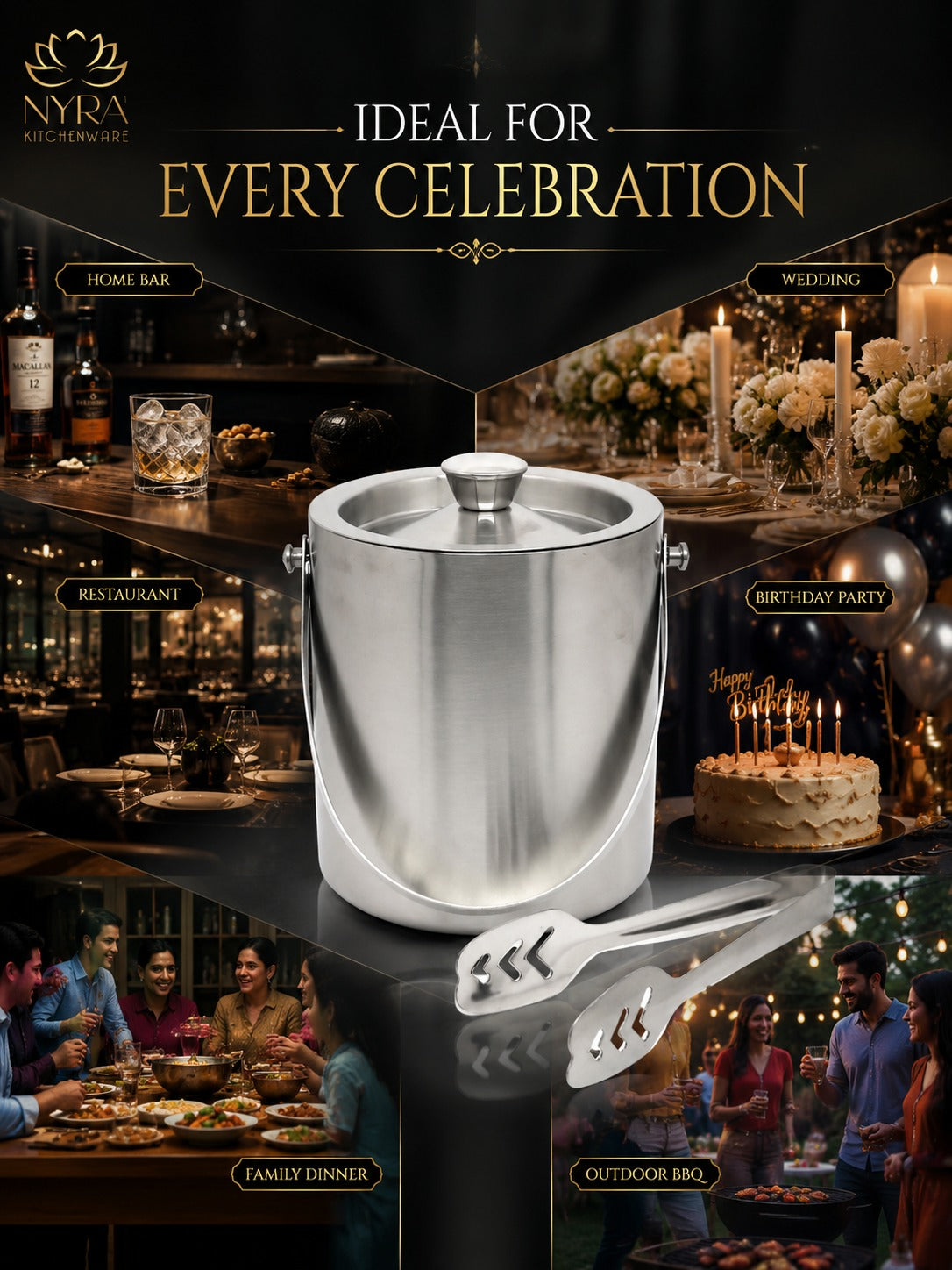 Stainless Steel Ice Bucket - Leak-Proof, Portable & Keeps Ice Colder Longer