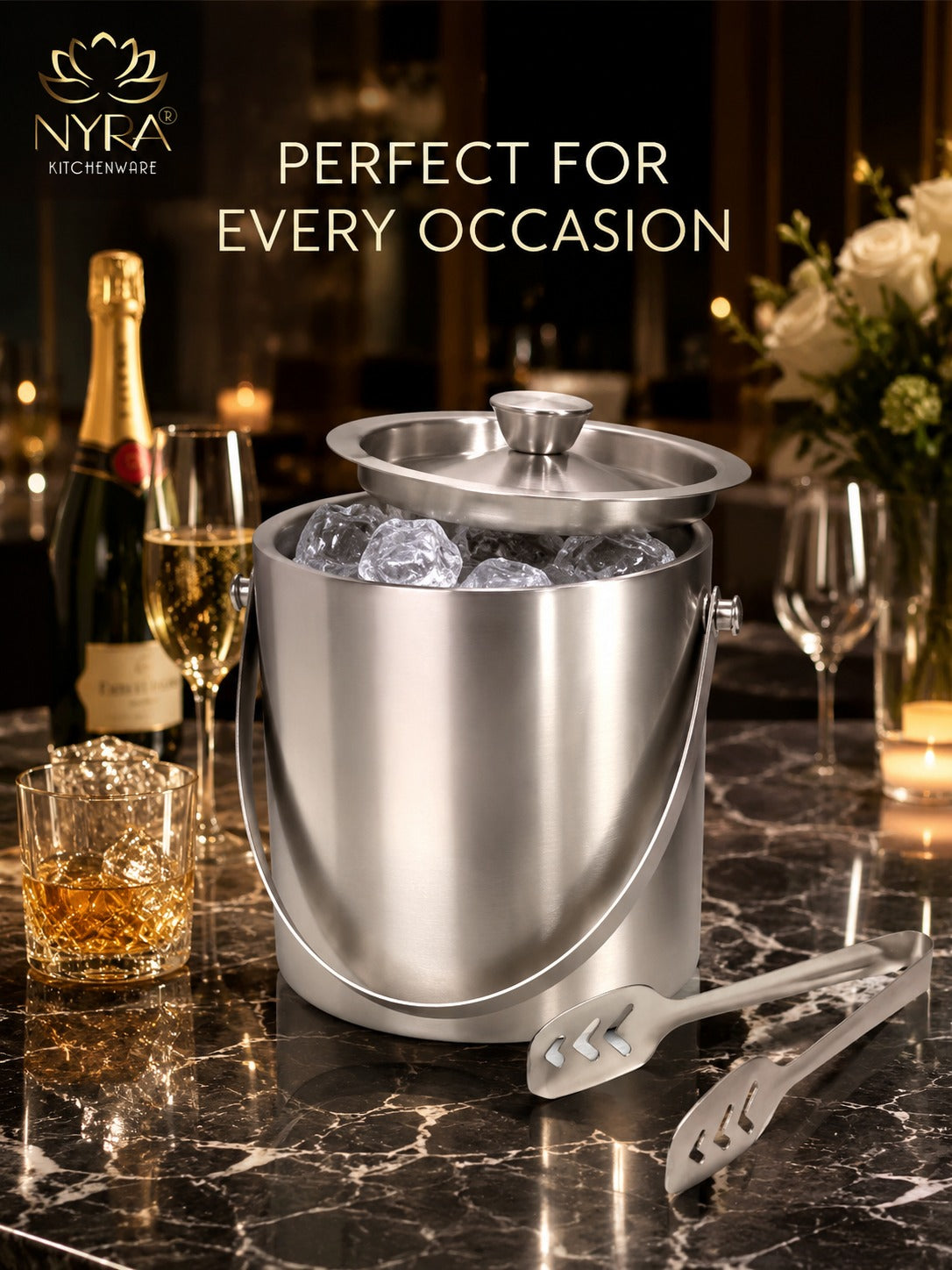 Stainless Steel Ice Bucket - Leak-Proof, Portable & Keeps Ice Colder Longer