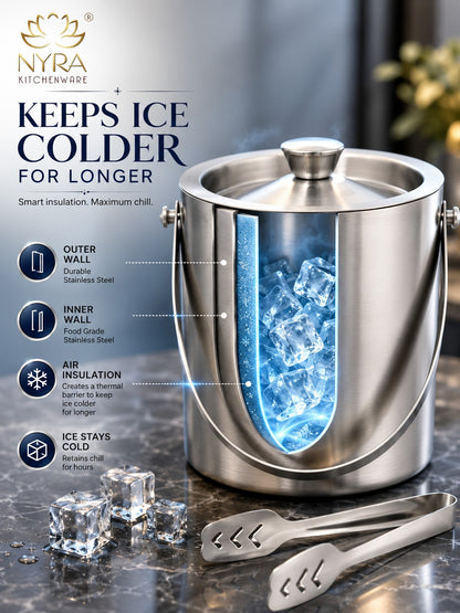 Stainless Steel Ice Bucket - Leak-Proof, Portable & Keeps Ice Colder Longer