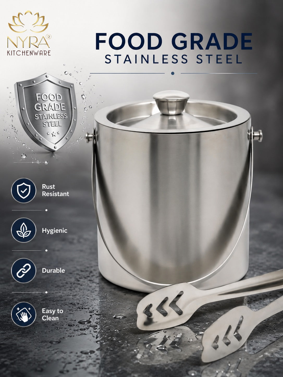 Stainless Steel Ice Bucket - Leak-Proof, Portable & Keeps Ice Colder Longer
