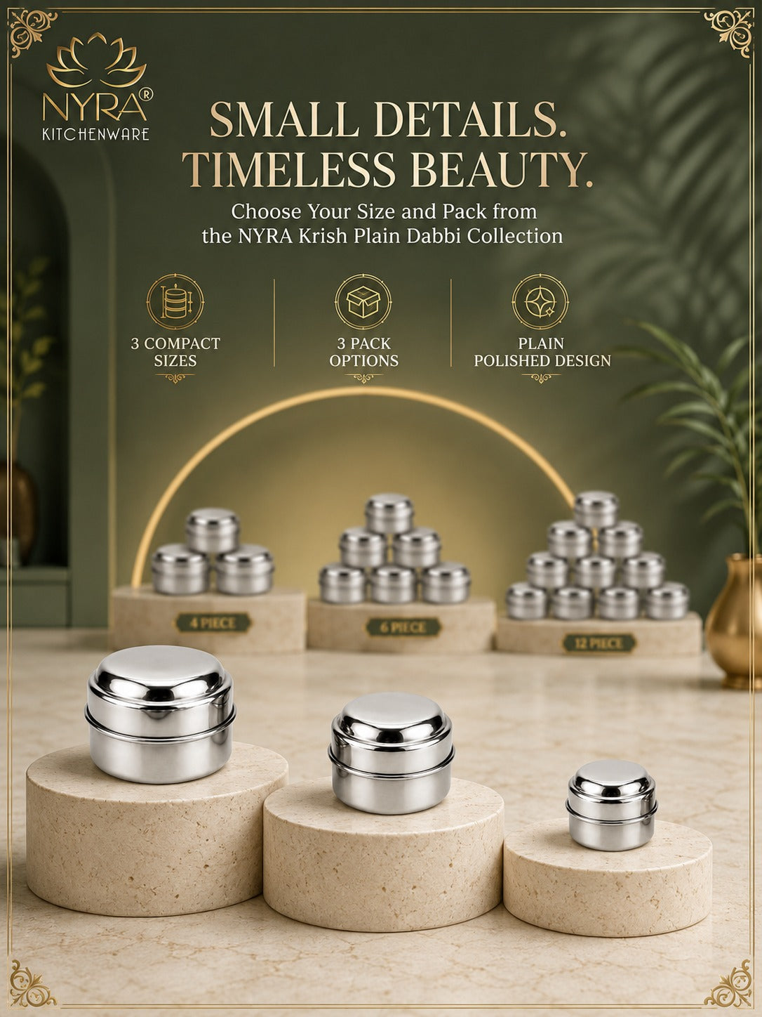 Stainless Steel Plain Kajal Dibbi with Lids, Large size Storage Containers for Kajal, Sindoor, Kumkum, Roli, Chandan, Jewellery Available in Pack of 4, 6 and 12
